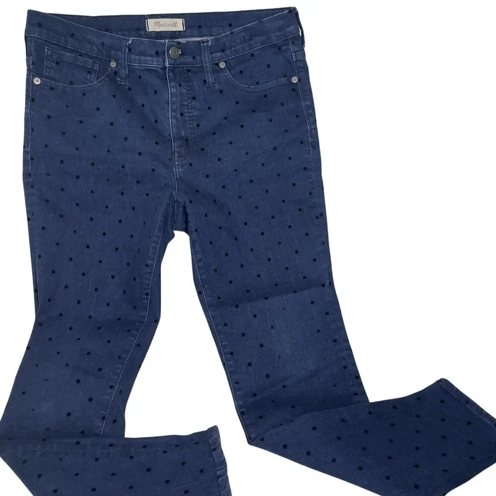 Madewell Women's Skinny Jeans 31 Polka Dot Blue High Rise, Minimalist